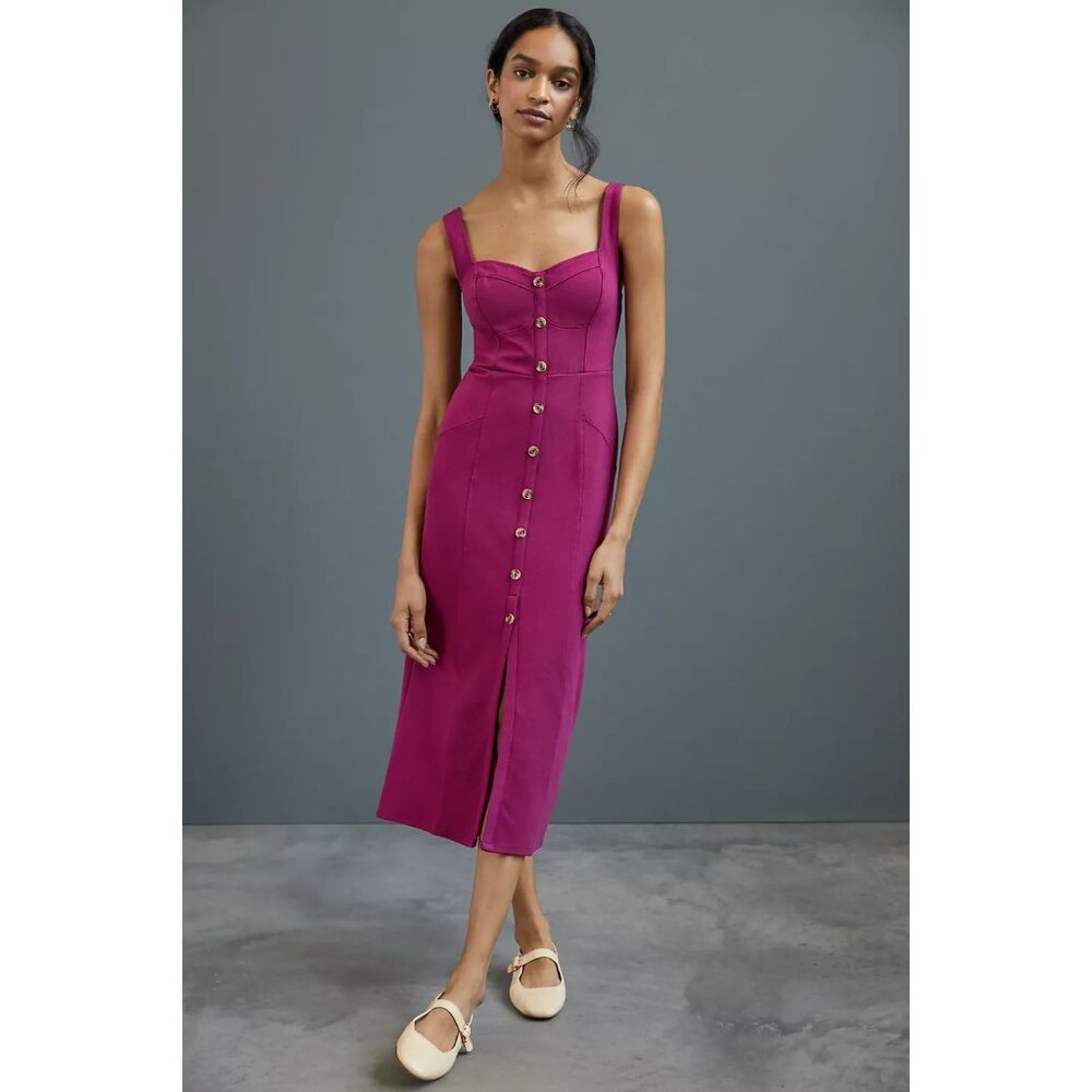 Anthropologie Maeve Knit Midi Dress Size 8 Wildberry Stretch Sweetheart Neckline